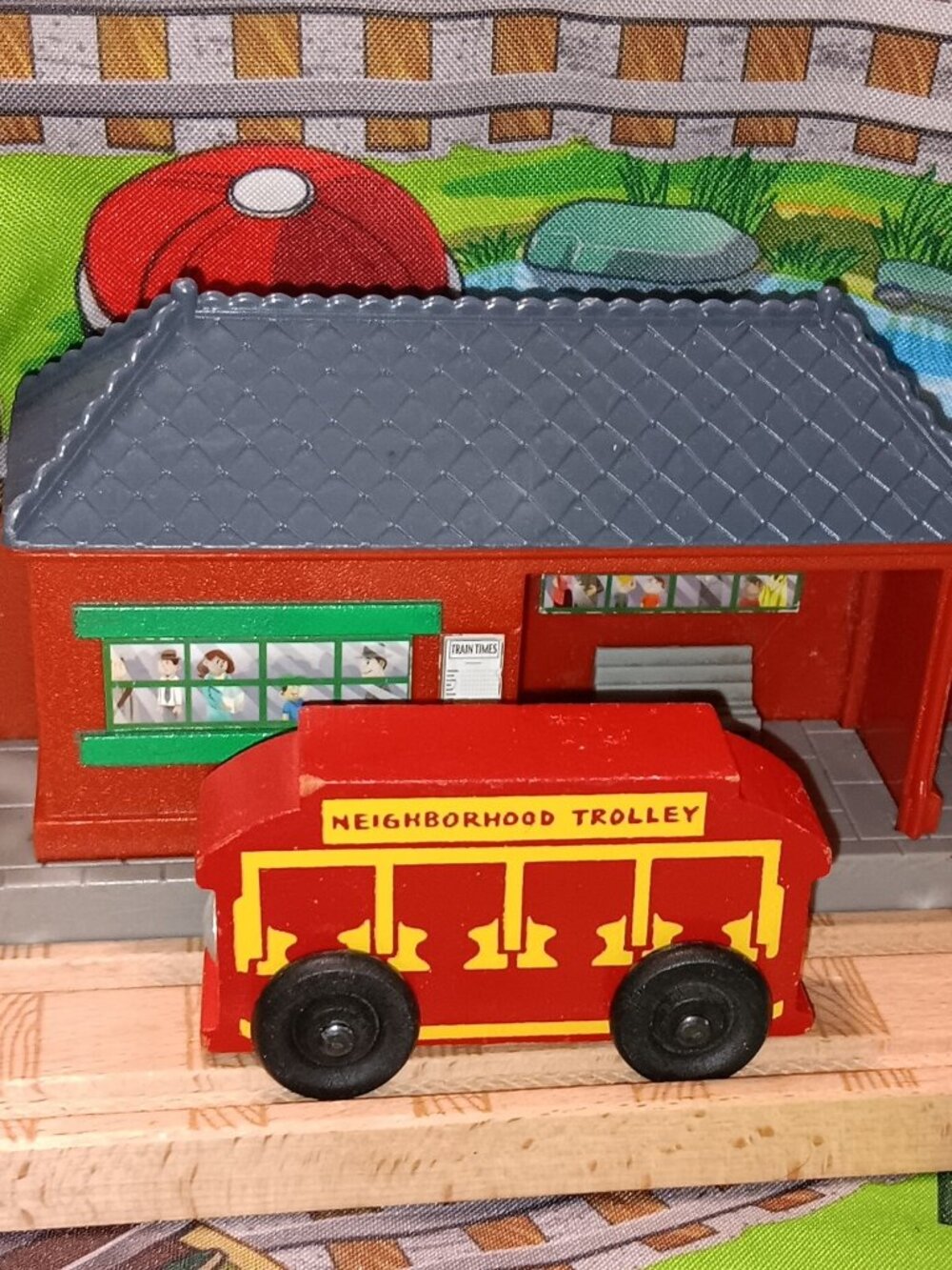 Wooden Railway Train Track Mr Rogers Neighborhood Trolley Brio Thomas Compatible